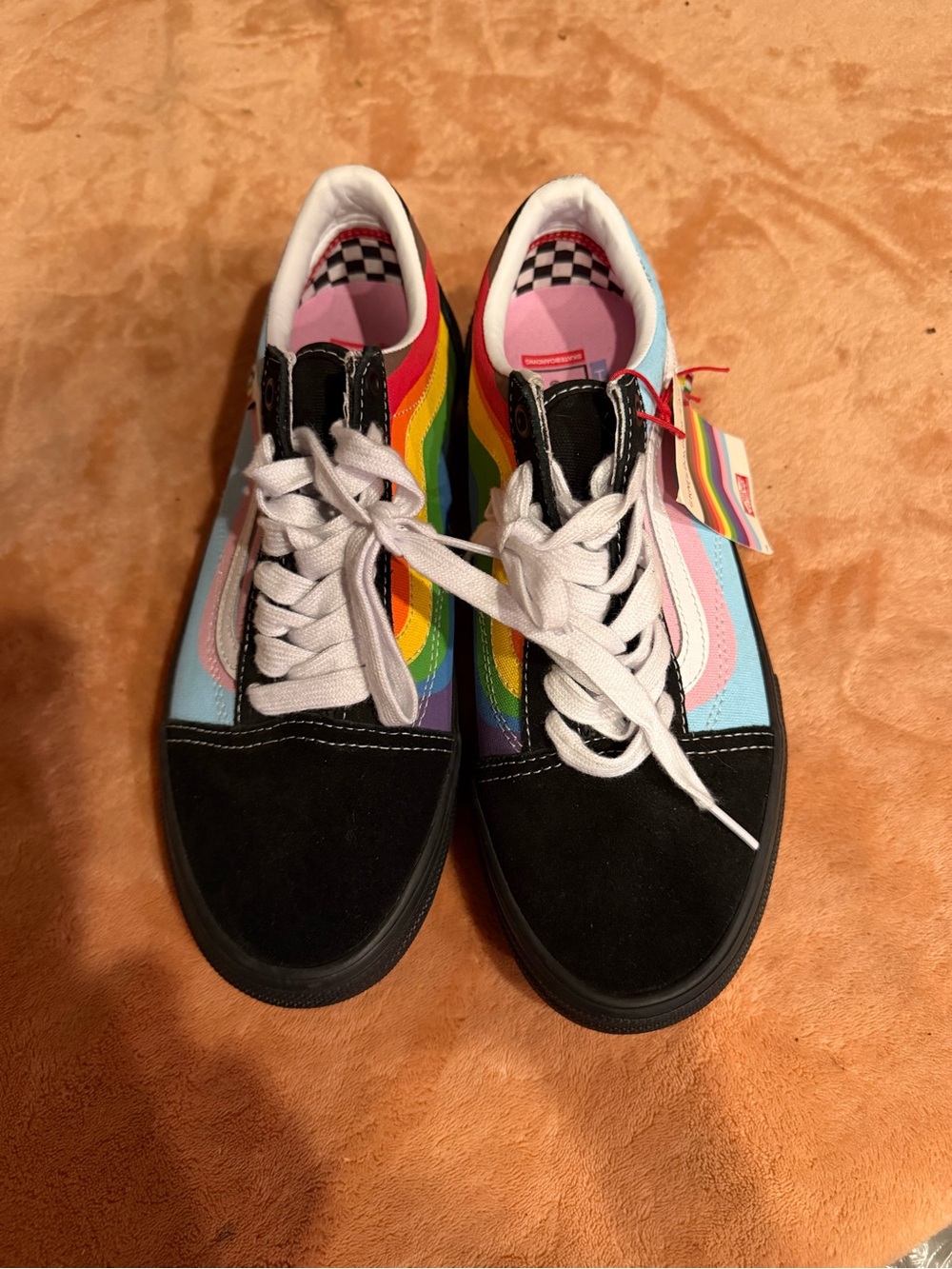 Vans Low-Top Sneakers with Rainbow Side Stripes - Black, Pink, Light Blue